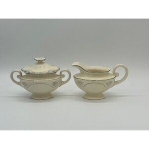 1950's Vintage Howard Laughlin Elegant Cream and Sugar Set, Cream with Silver Tr